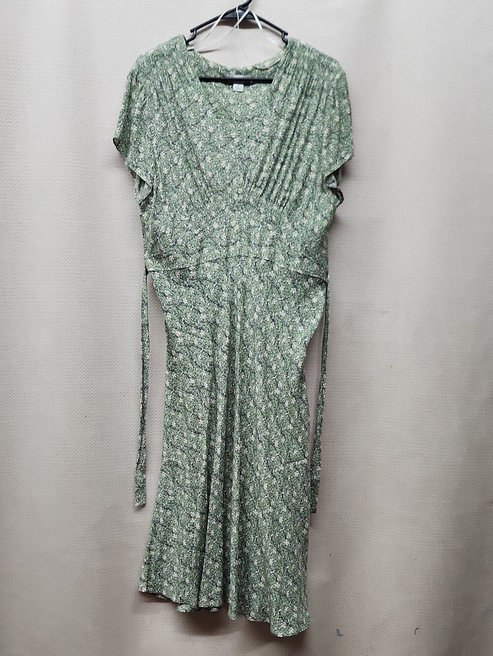 dressbarn Olive Green Floral Wrap-Style Midi Dress